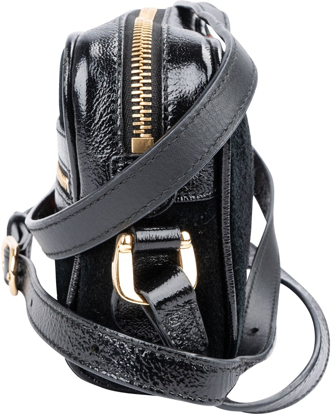 Gucci Suede Crinkled Patent Leather Ophidia Small Crossbody Bag