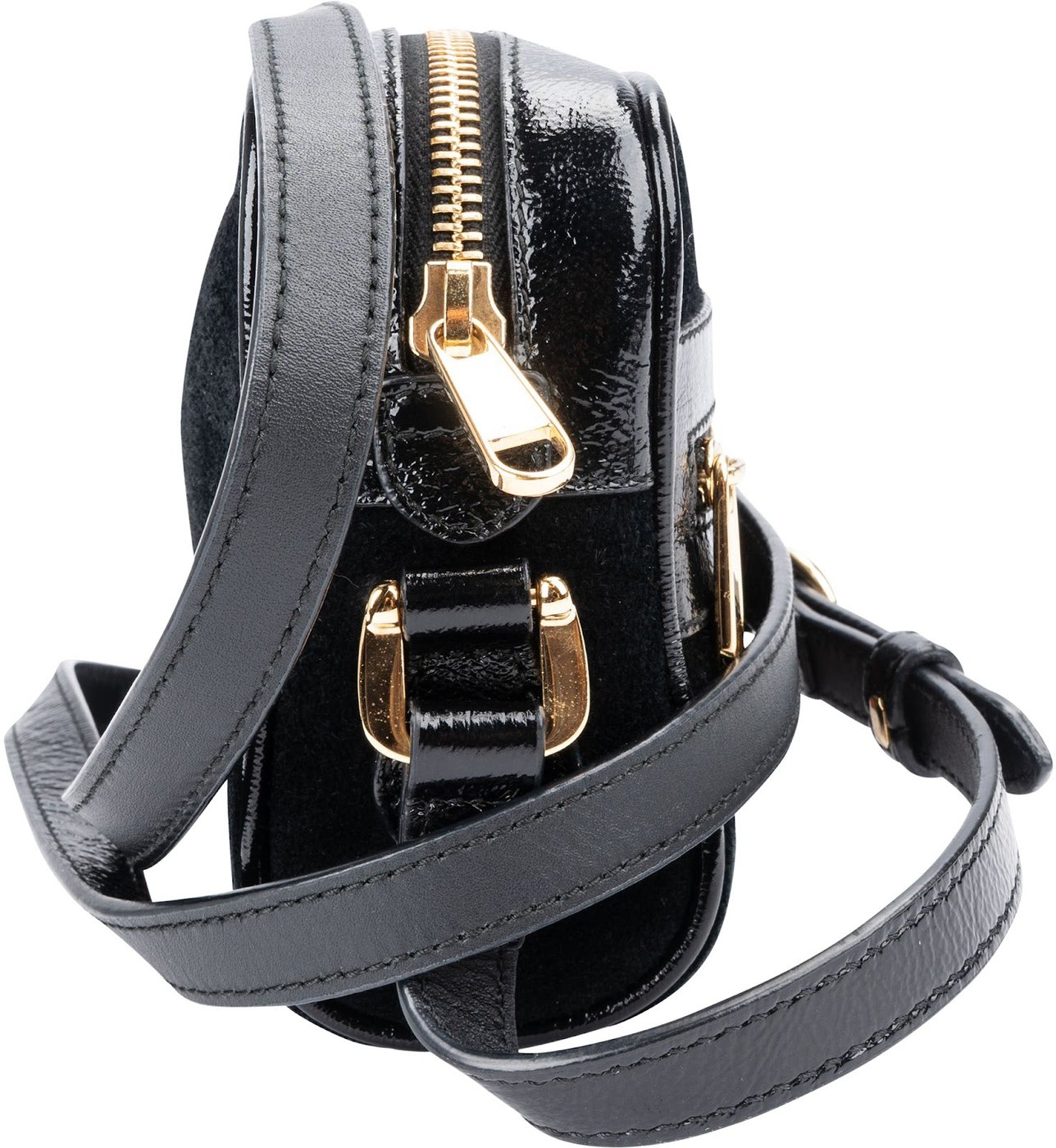 Gucci Suede Crinkled Patent Leather Ophidia Small Crossbody Bag