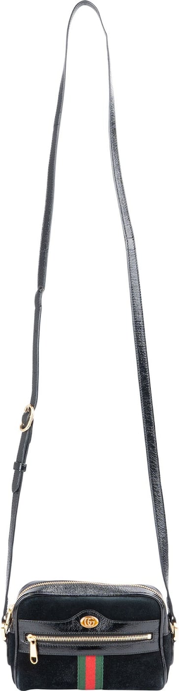 Gucci Suede Crinkled Patent Leather Ophidia Small Crossbody Bag