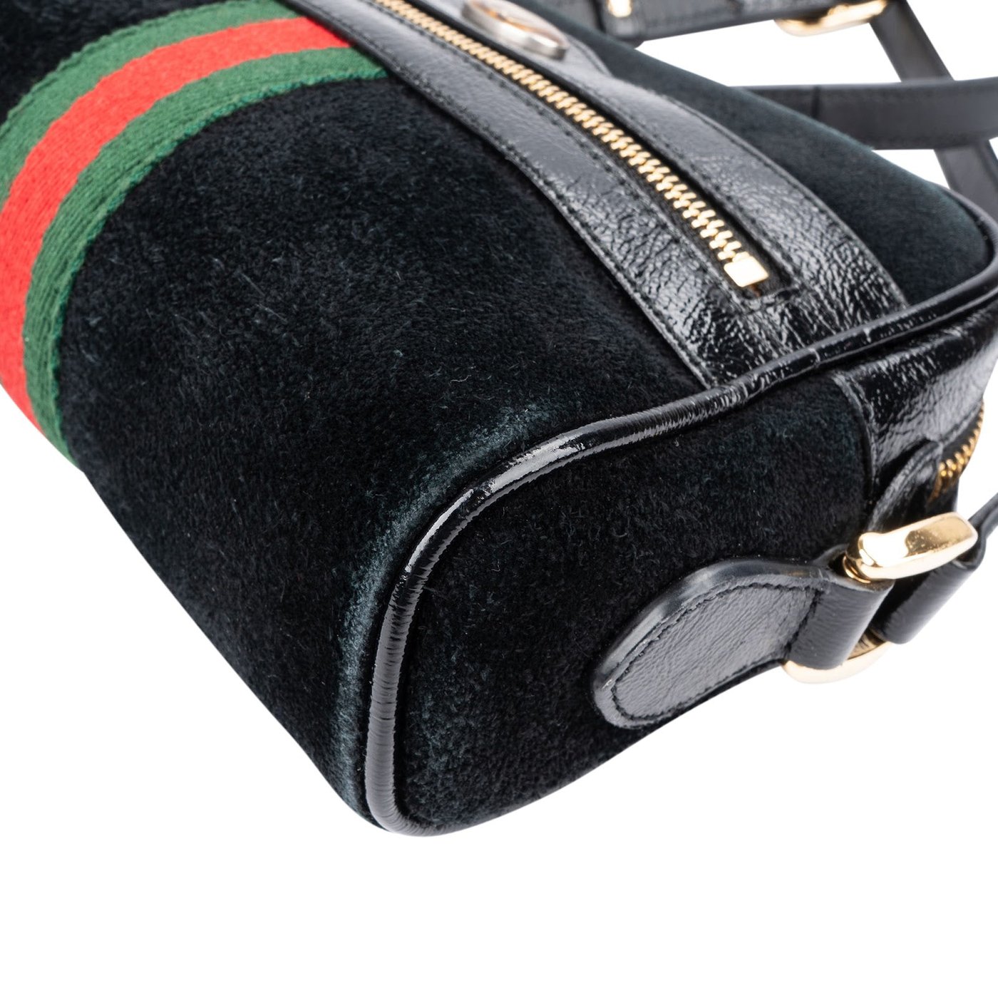 Gucci Suede Crinkled Patent Leather Ophidia Small Crossbody Bag