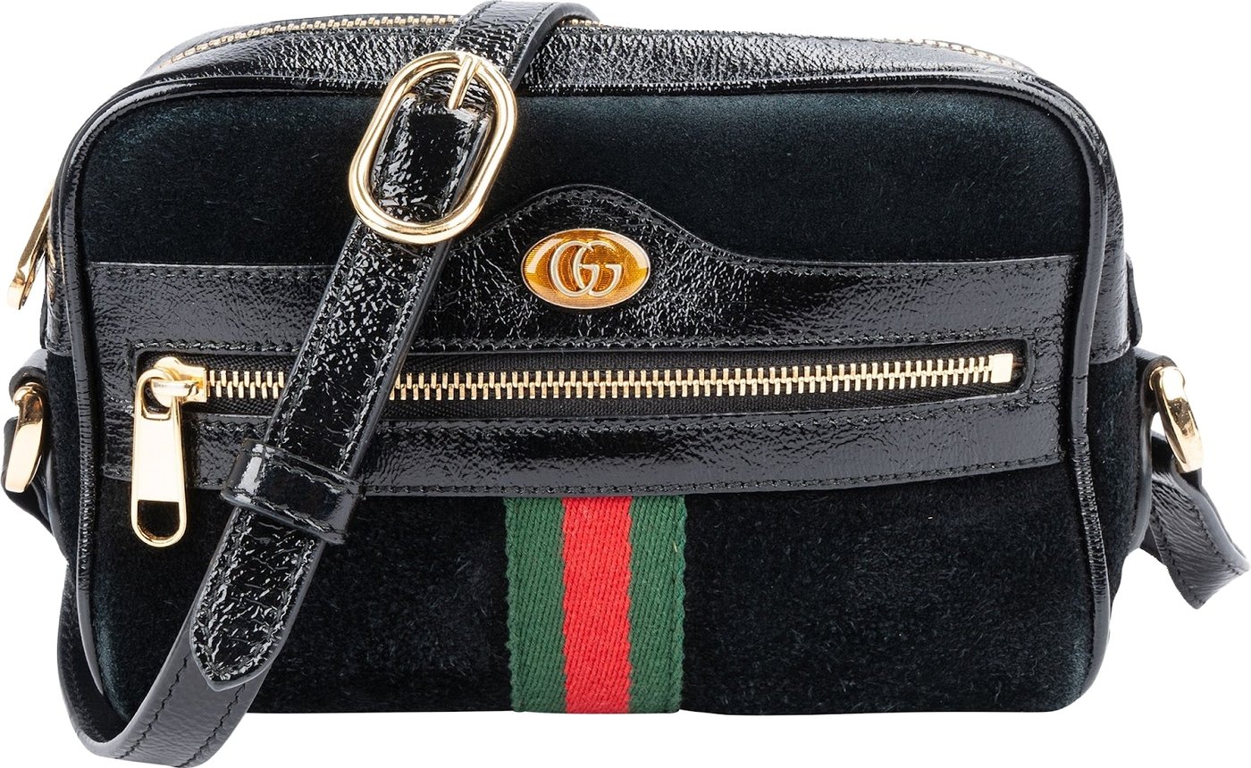 Gucci Suede Crinkled Patent Leather Ophidia Small Crossbody Bag