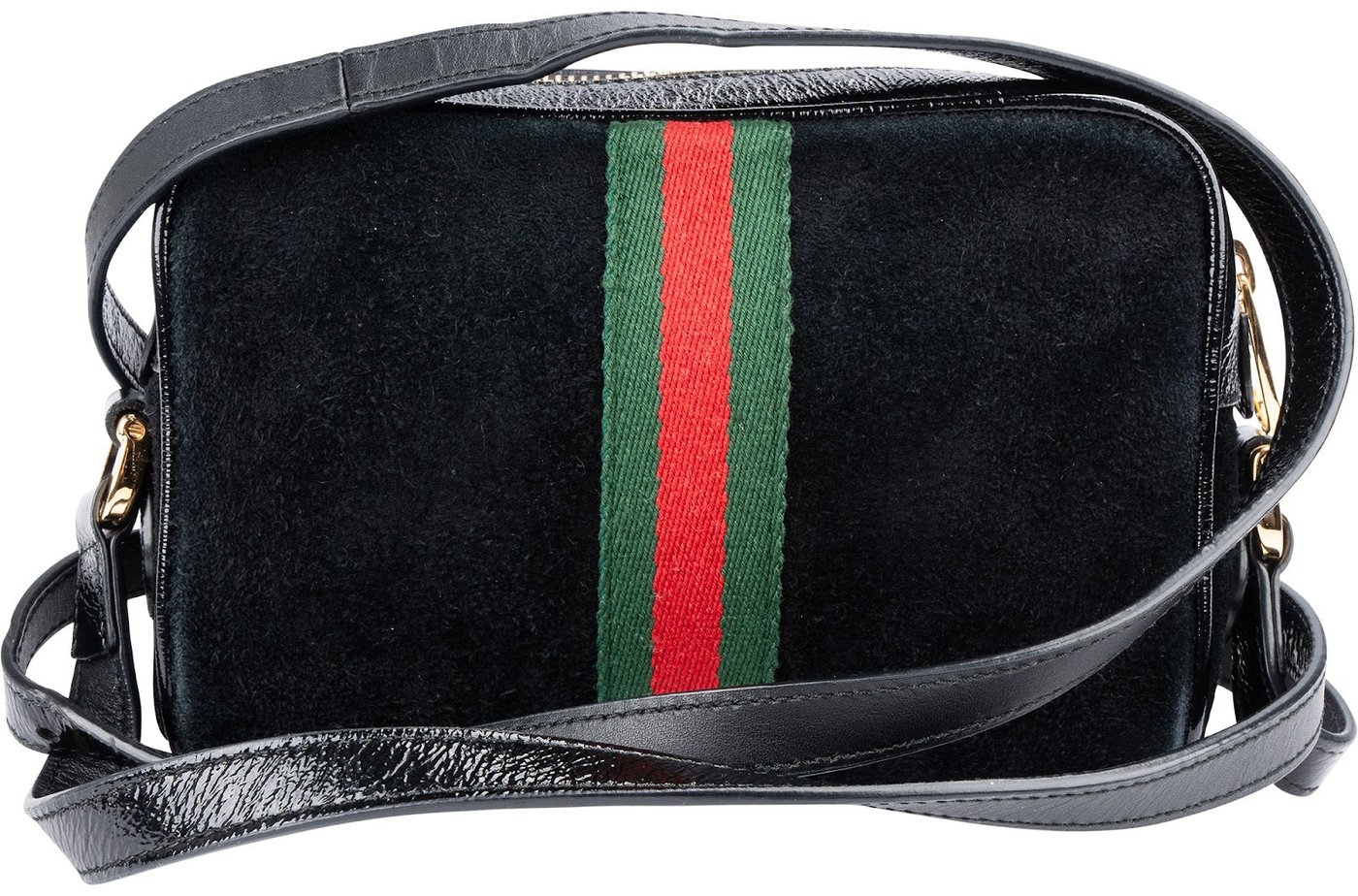 Gucci Suede Crinkled Patent Leather Ophidia Small Crossbody Bag