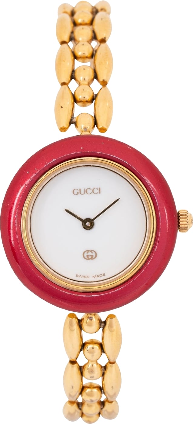 Gucci Gold Tone Change Bezel Chain 1100-L Bezel Woman Watch