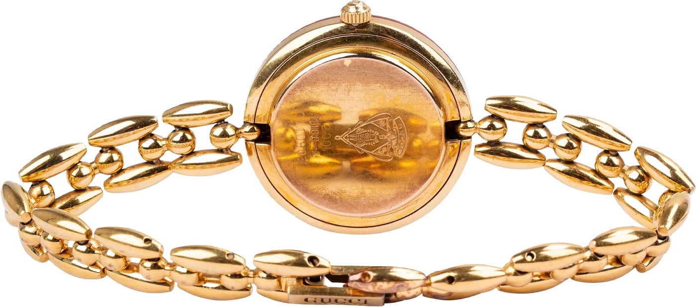 Gucci Gold Tone Change Bezel Chain 1100-L Bezel Woman Watch