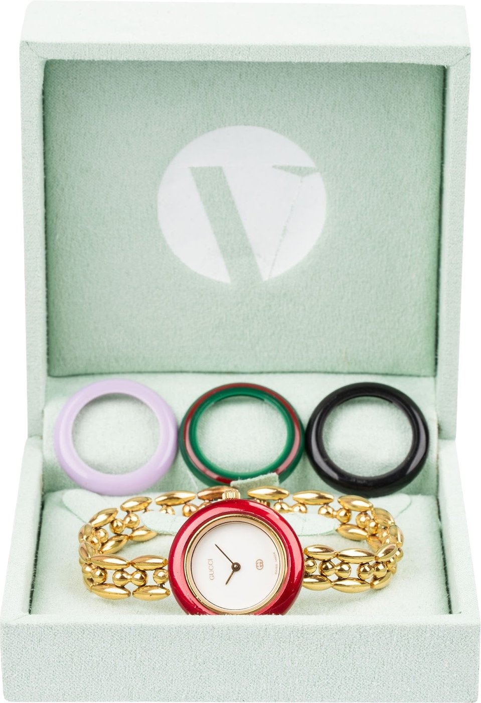Gucci Gold Tone Change Bezel Chain 1100-L Bezel Woman Watch