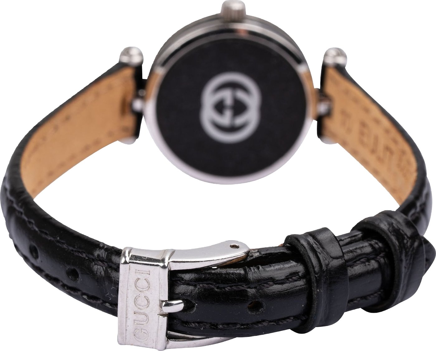 Gucci Silver Tone Black Leather 2040L Woman Watch