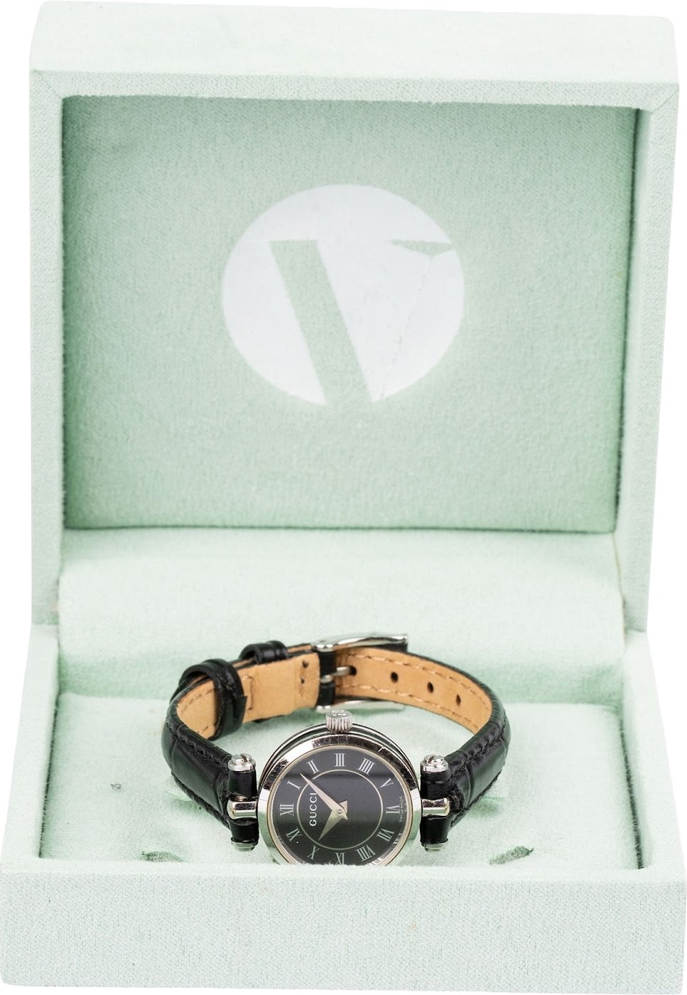 Gucci Silver Tone Black Leather 2040L Woman Watch