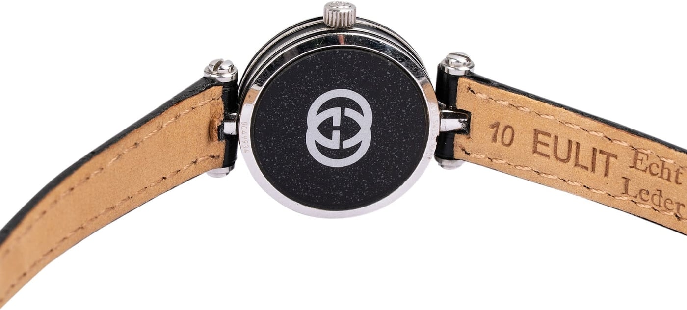 Gucci Silver Tone Black Leather 2040L Woman Watch
