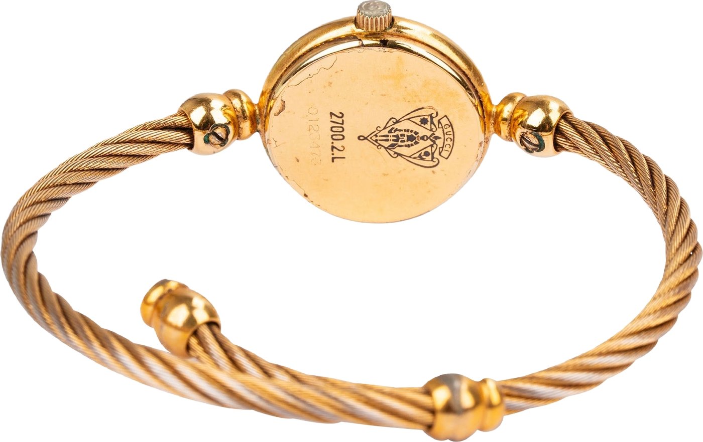 Gucci Gold Tone Black Dial Twisted Cable Bangle 2700.2.L Woman Watch