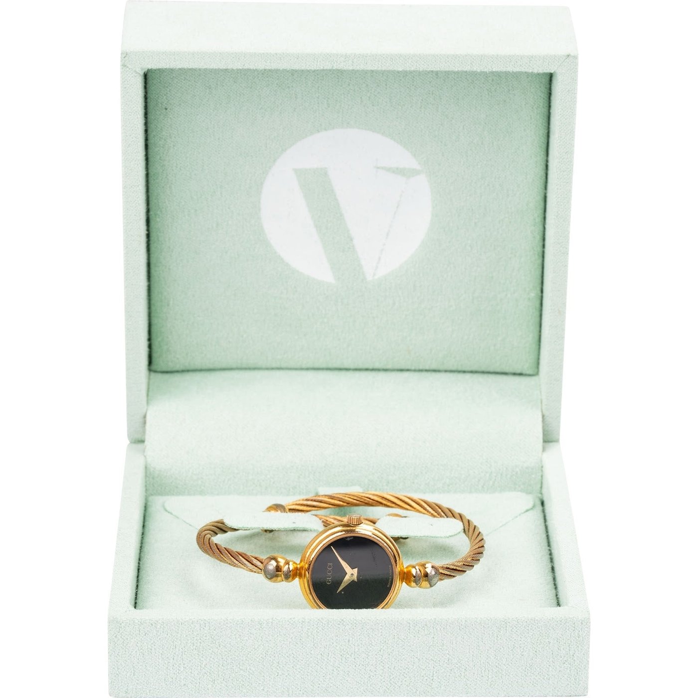 Gucci Gold Tone Black Dial Twisted Cable Bangle 2700.2.L Woman Watch