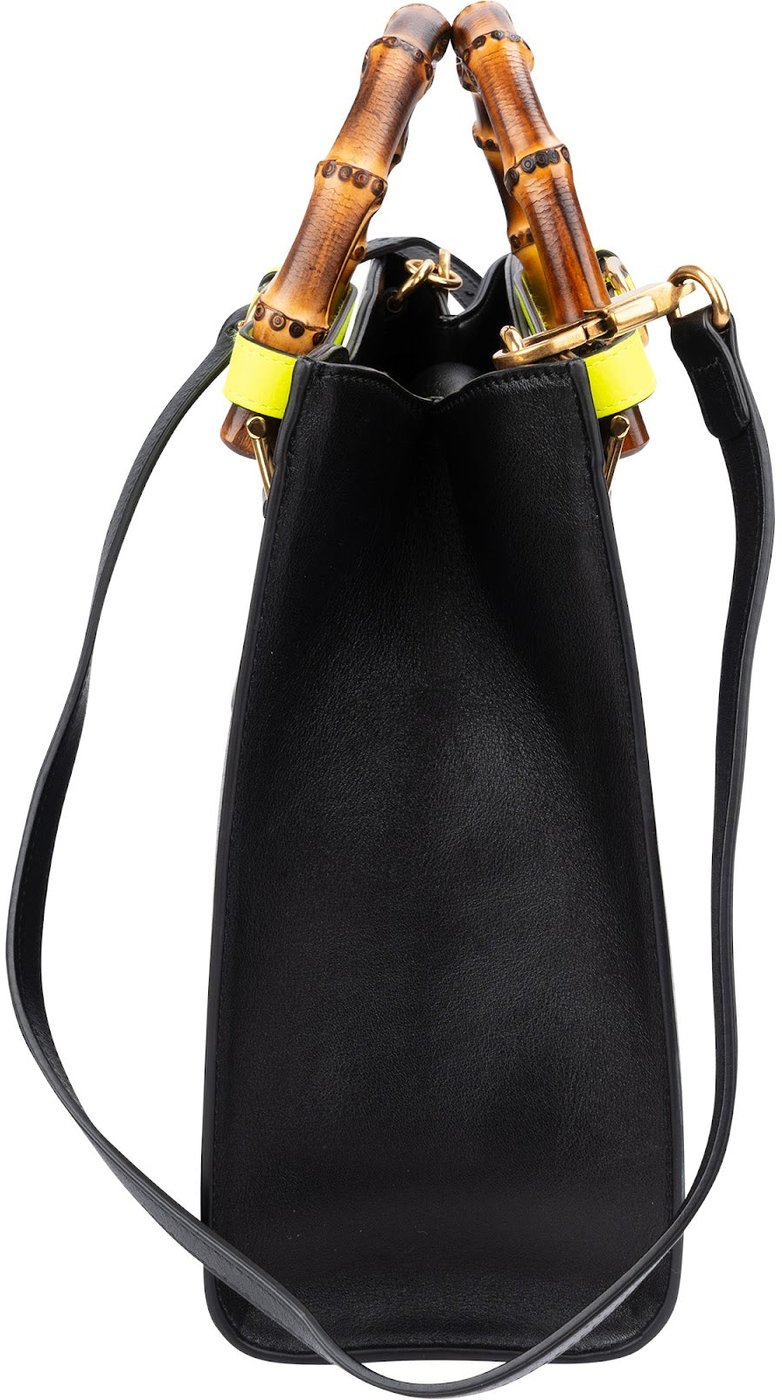 Gucci Black Leather Diana Bamboo Belts Handbag