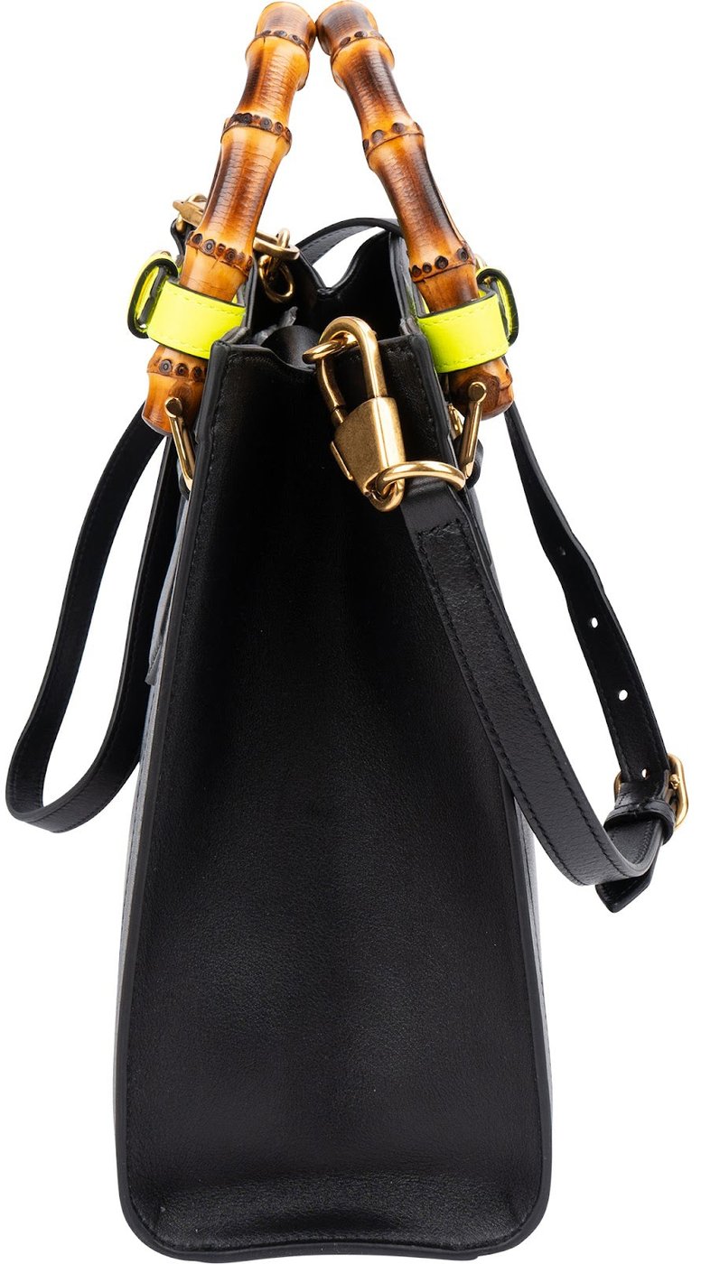 Gucci Black Leather Diana Bamboo Belts Handbag