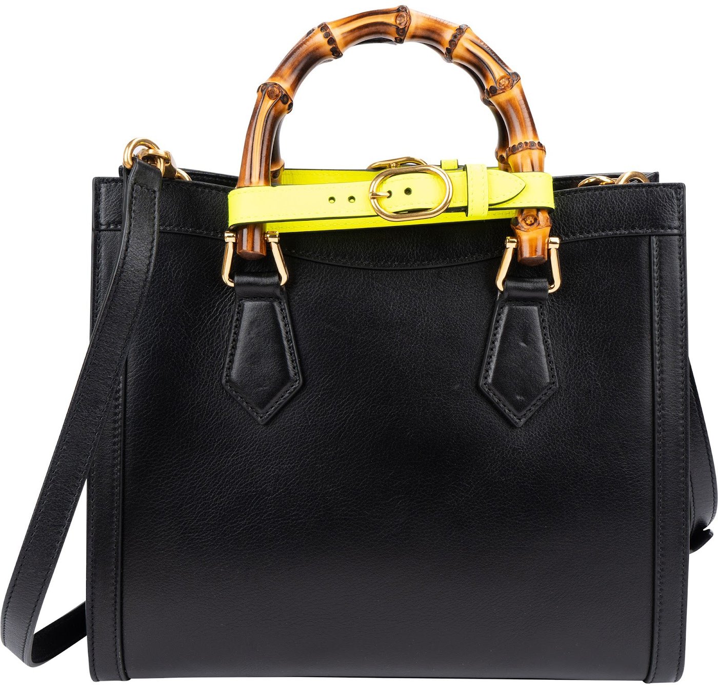 Gucci Black Leather Diana Bamboo Belts Handbag