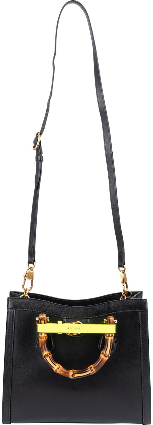 Gucci Black Leather Diana Bamboo Belts Handbag