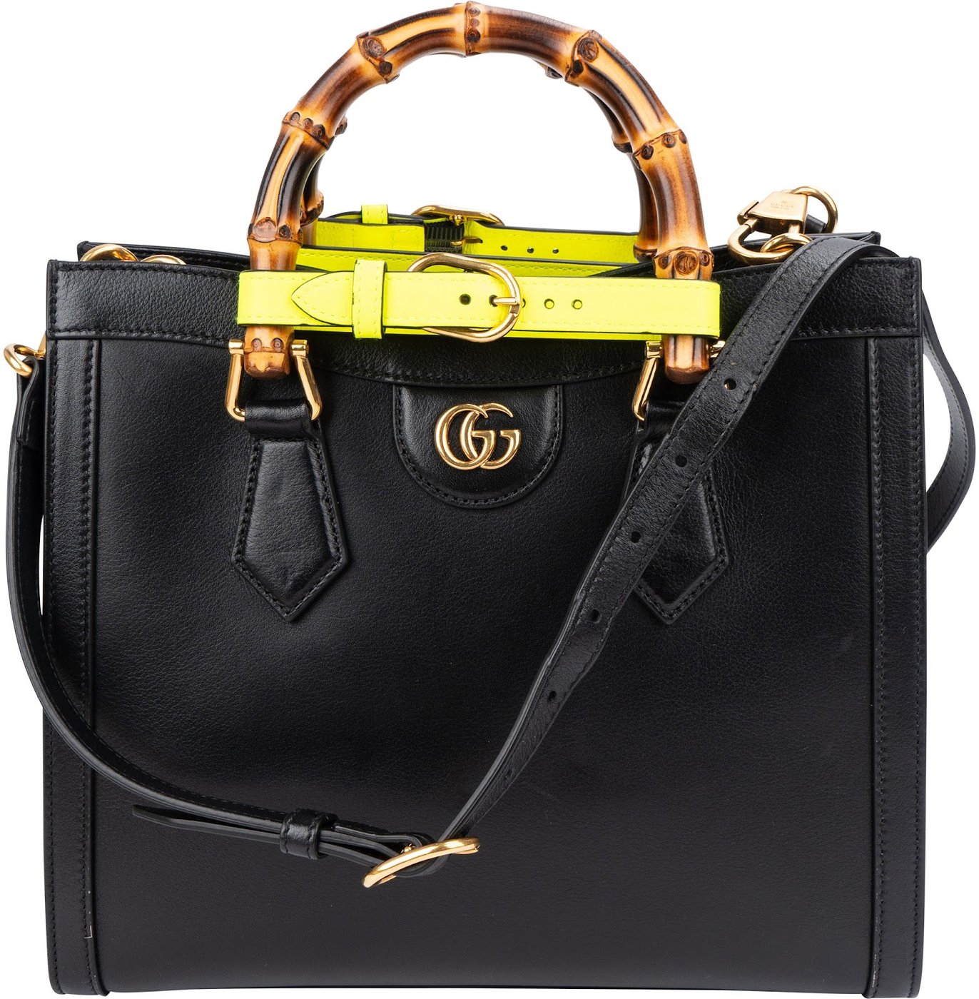 Gucci Black Leather Diana Bamboo Belts Handbag