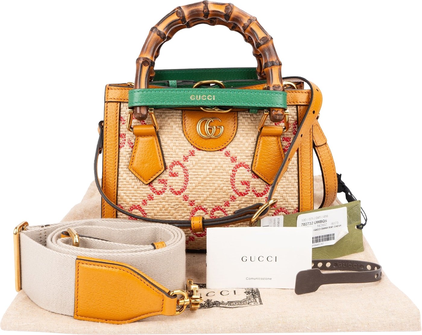 Gucci Limited Raffia Jumbo Monogram GG Diana Mini Tote Handbag