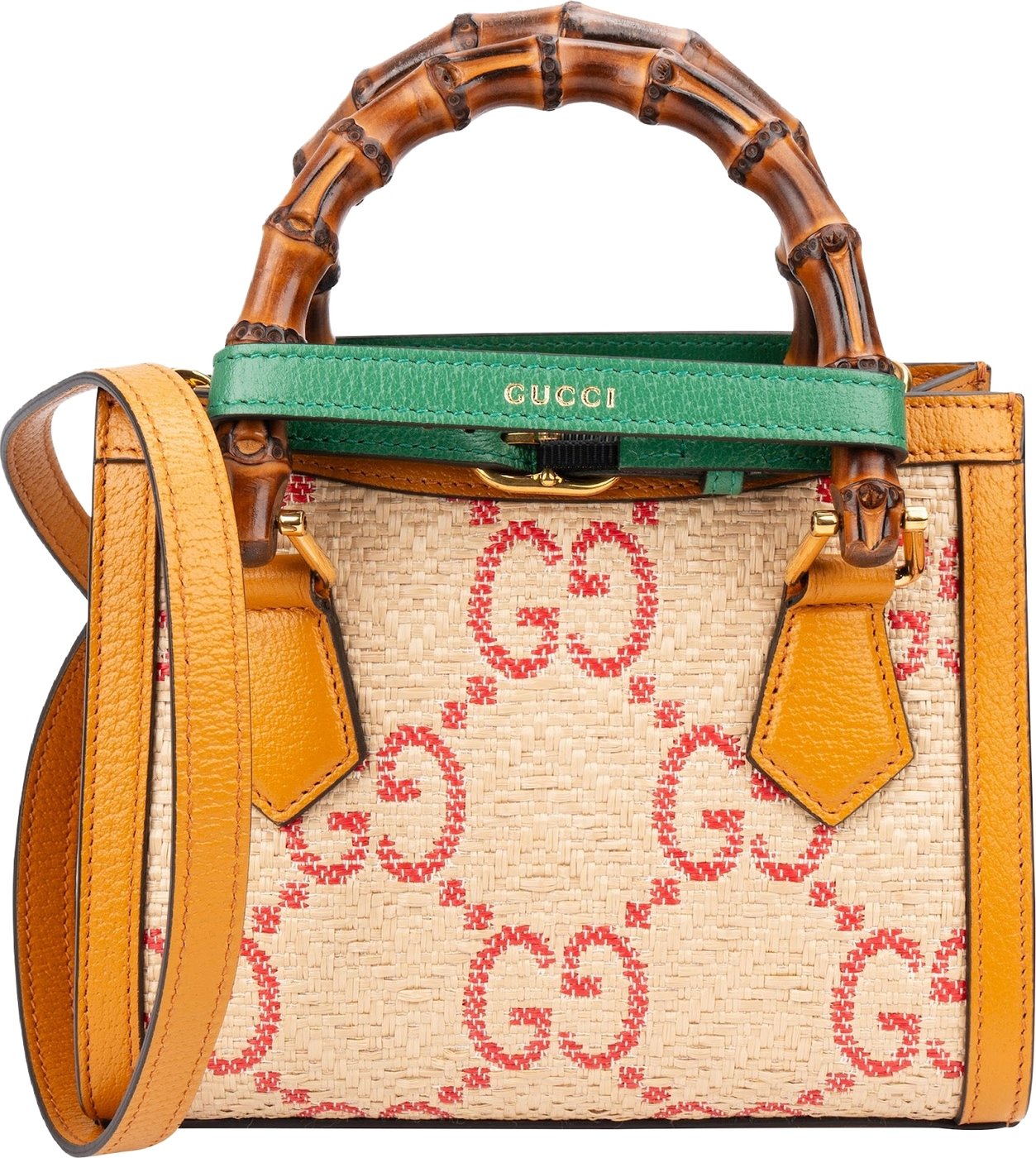 Gucci Limited Raffia Jumbo Monogram GG Diana Mini Tote Handbag