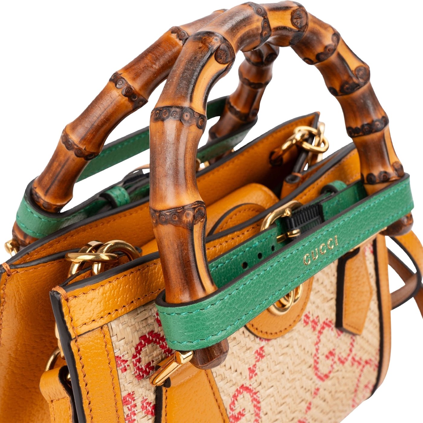 Gucci Limited Raffia Jumbo Monogram GG Diana Mini Tote Handbag