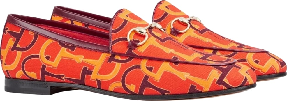 Gucci Jordaan Orange Horsebit Canvas Loafer