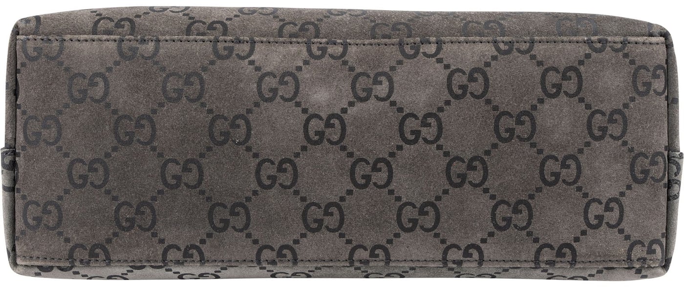 Gucci Monogram GG Suede Small Bamboo Handle Shoulder Bag