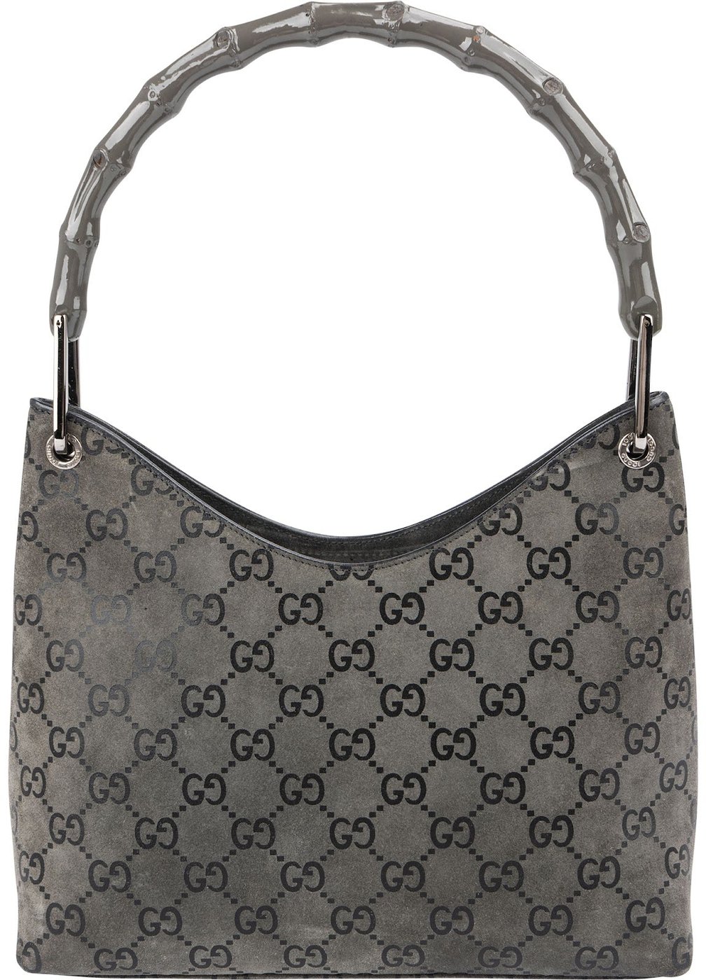 Gucci Monogram GG Suede Small Bamboo Handle Shoulder Bag