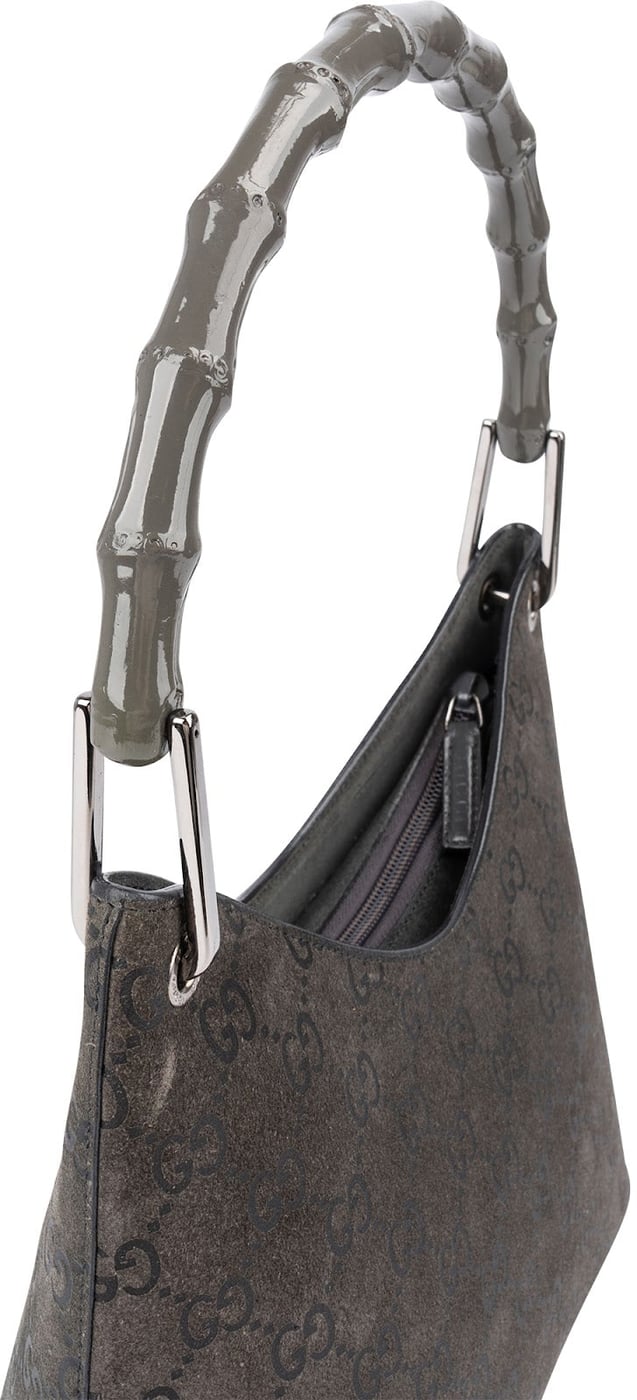 Gucci Monogram GG Suede Small Bamboo Handle Shoulder Bag