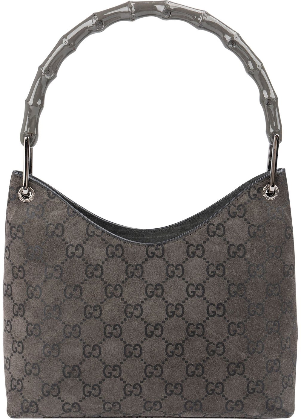 Gucci Monogram GG Suede Small Bamboo Handle Shoulder Bag