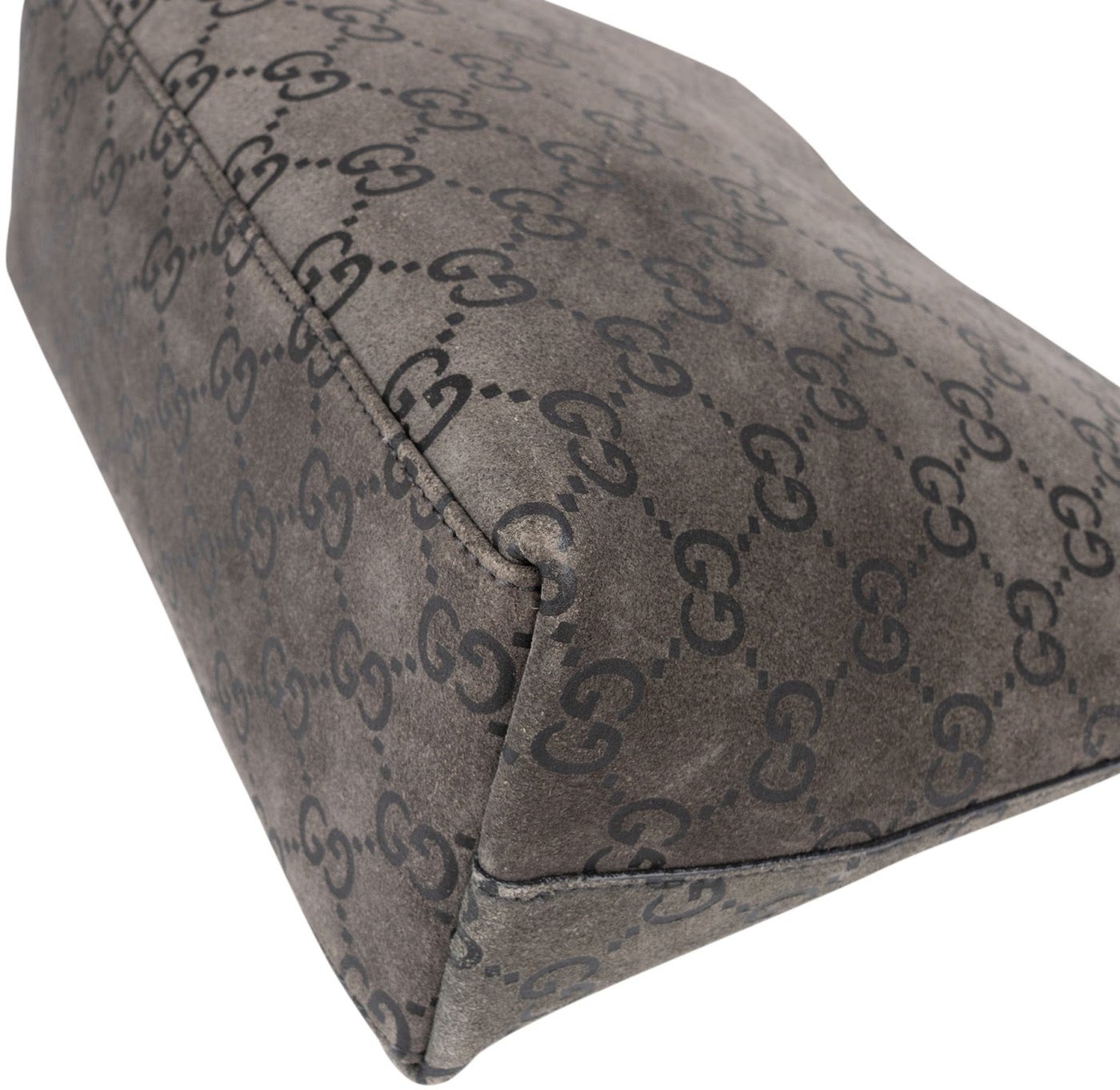 Gucci Monogram GG Suede Small Bamboo Handle Shoulder Bag