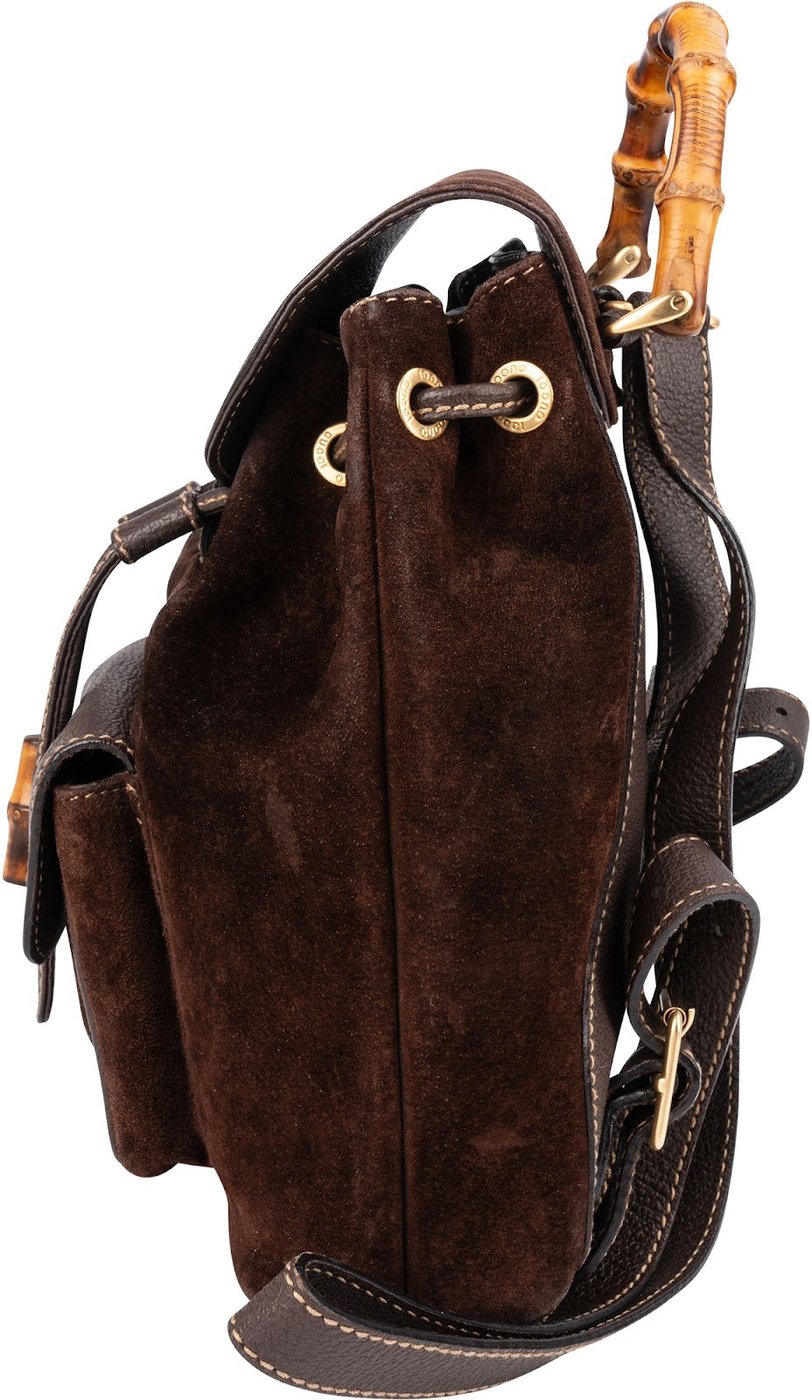 Gucci Brown Suede Small Bamboo Backpack