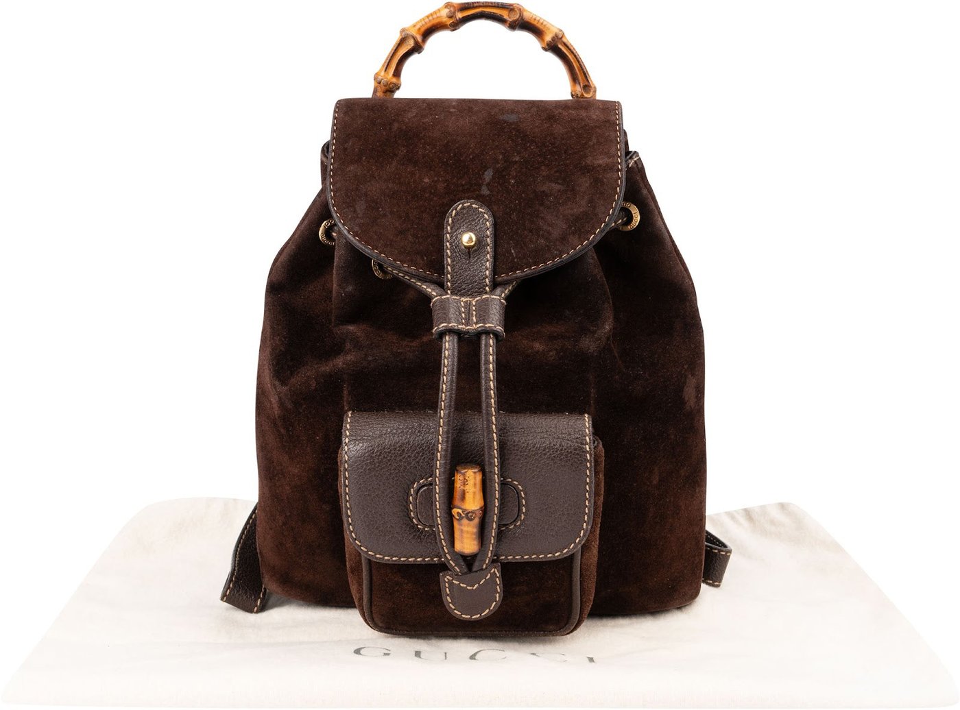 Gucci Brown Suede Small Bamboo Backpack