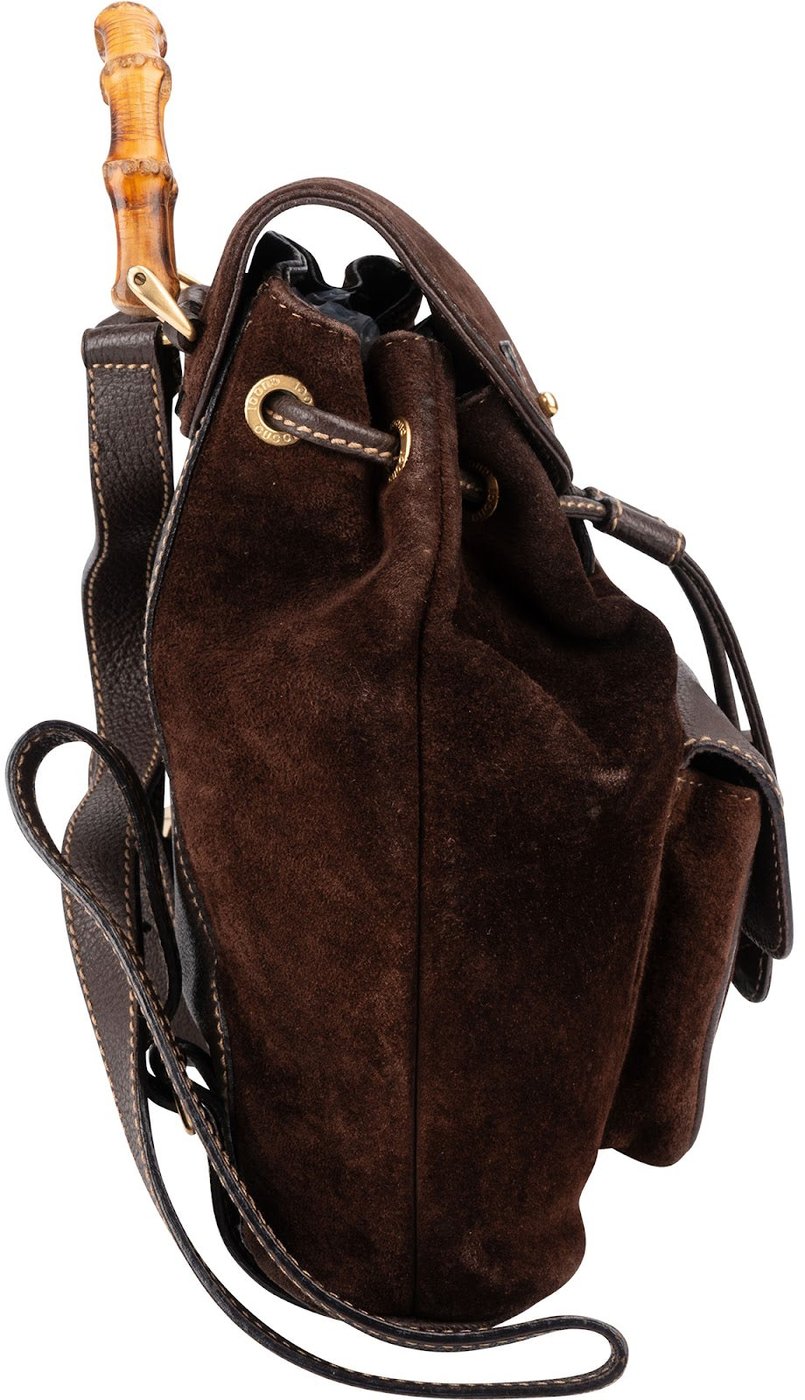 Gucci Brown Suede Small Bamboo Backpack