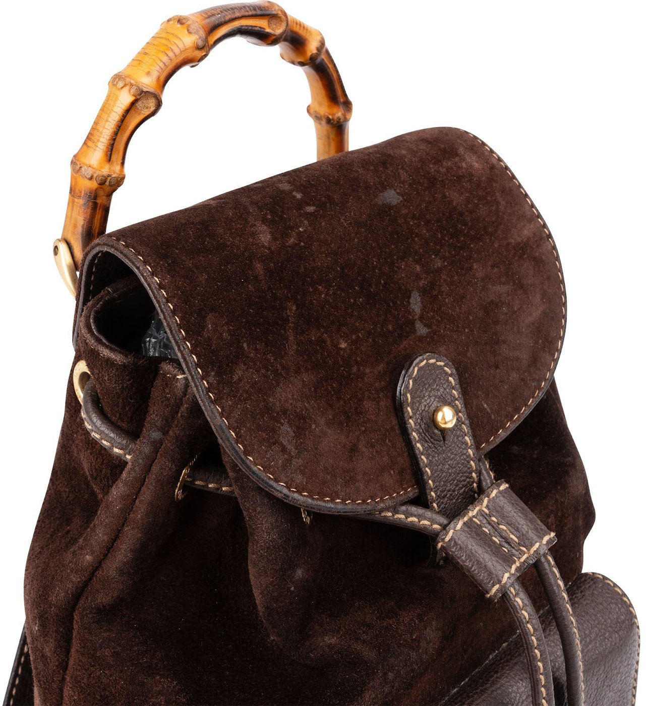 Gucci Brown Suede Small Bamboo Backpack