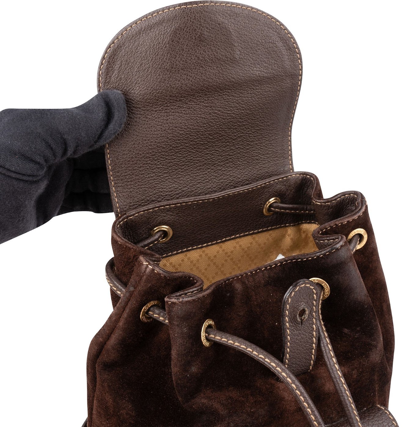 Gucci Brown Suede Small Bamboo Backpack