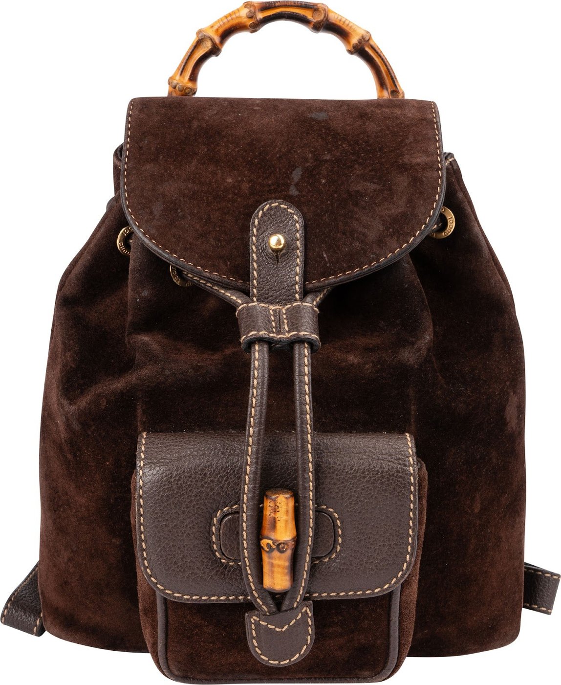 Gucci Brown Suede Small Bamboo Backpack