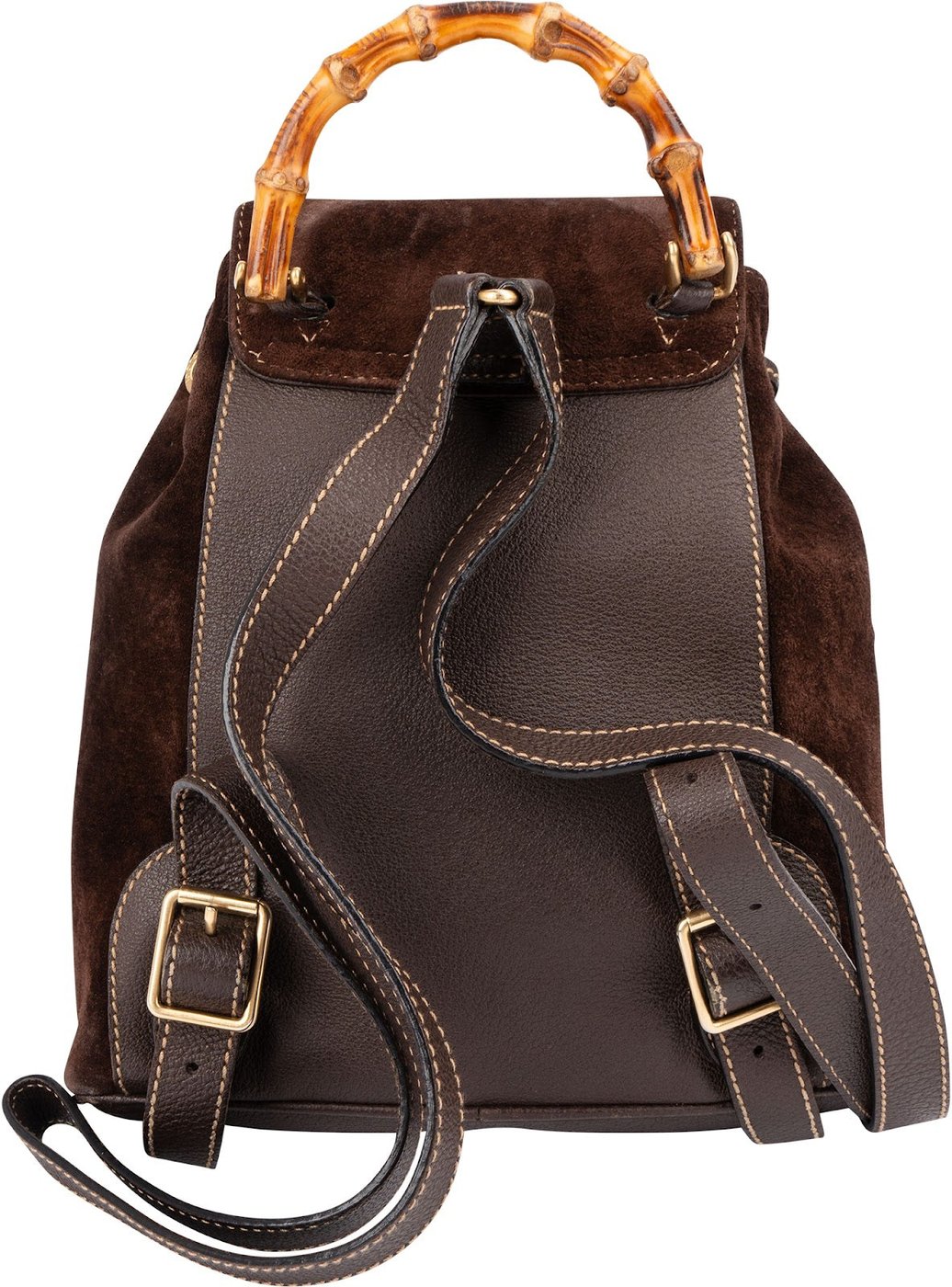 Gucci Brown Suede Small Bamboo Backpack