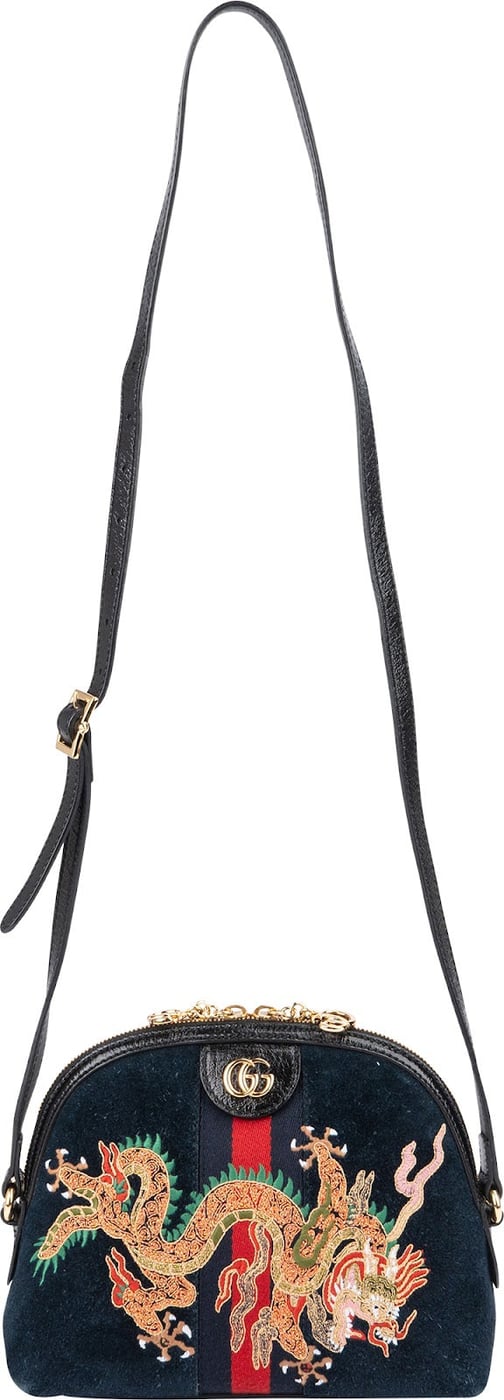 Gucci Suede Ophidia GG Embroidered Dragon Crossbody Bag
