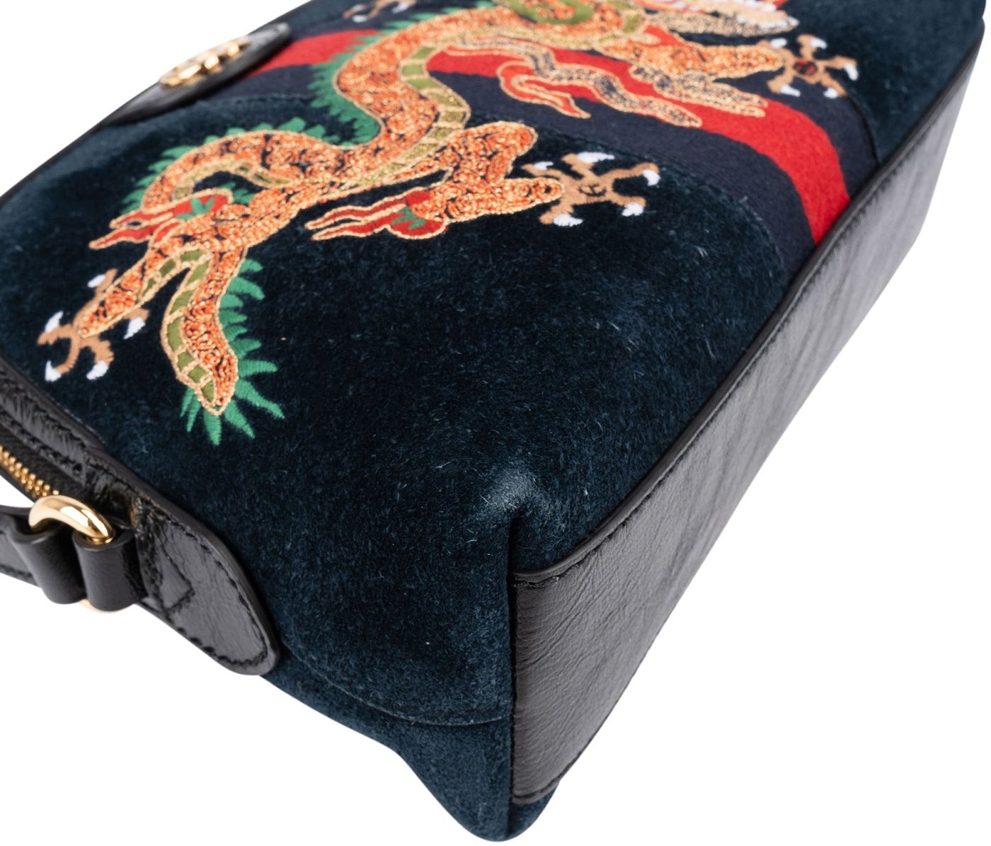 Gucci Suede Ophidia GG Embroidered Dragon Crossbody Bag