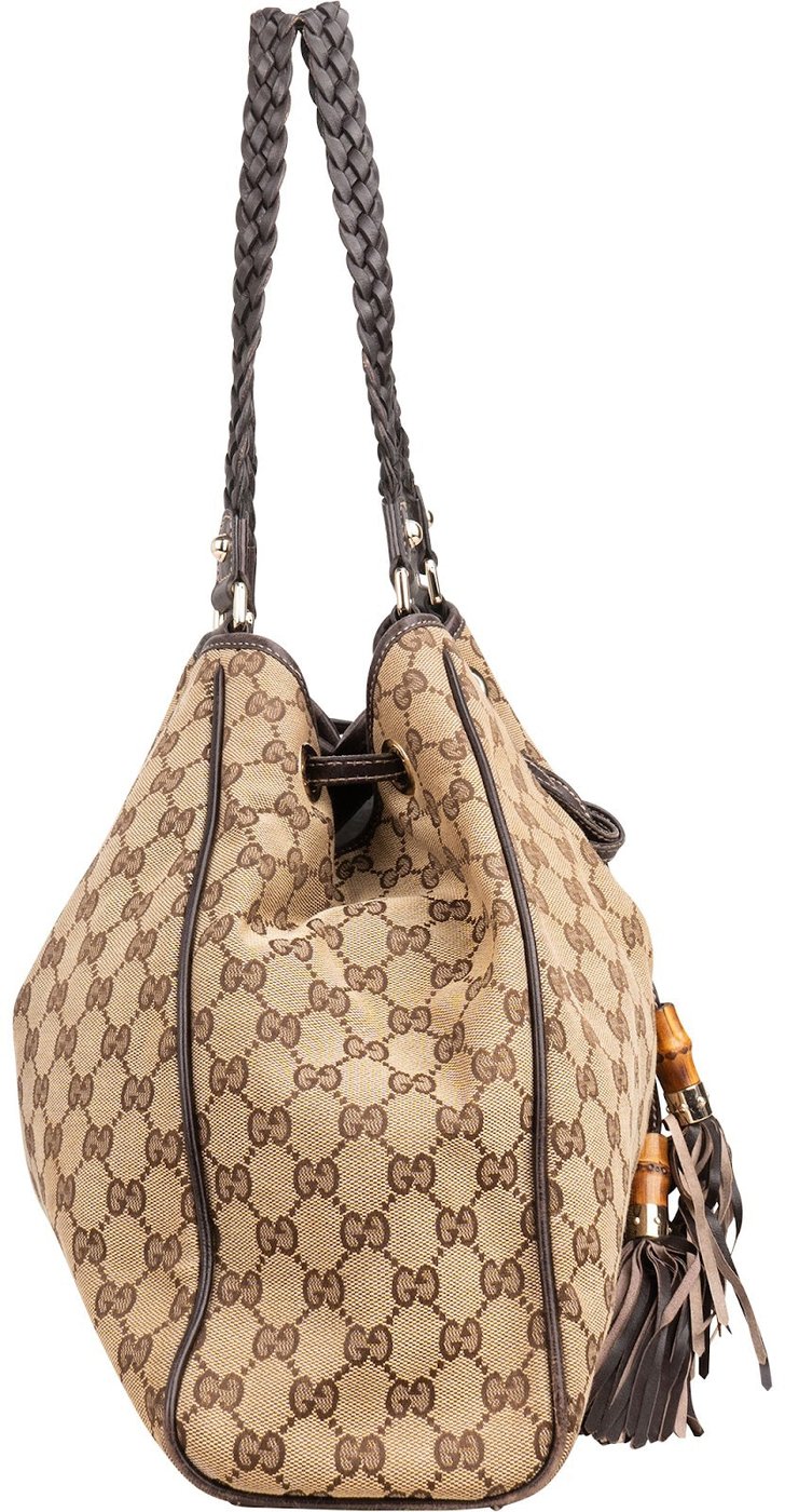 Gucci Monogram GG Canvas Indy Tassel Drawstring Hobo Shoulder Bag