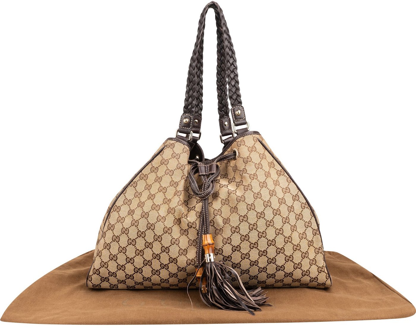 Gucci Monogram GG Canvas Indy Tassel Drawstring Hobo Shoulder Bag