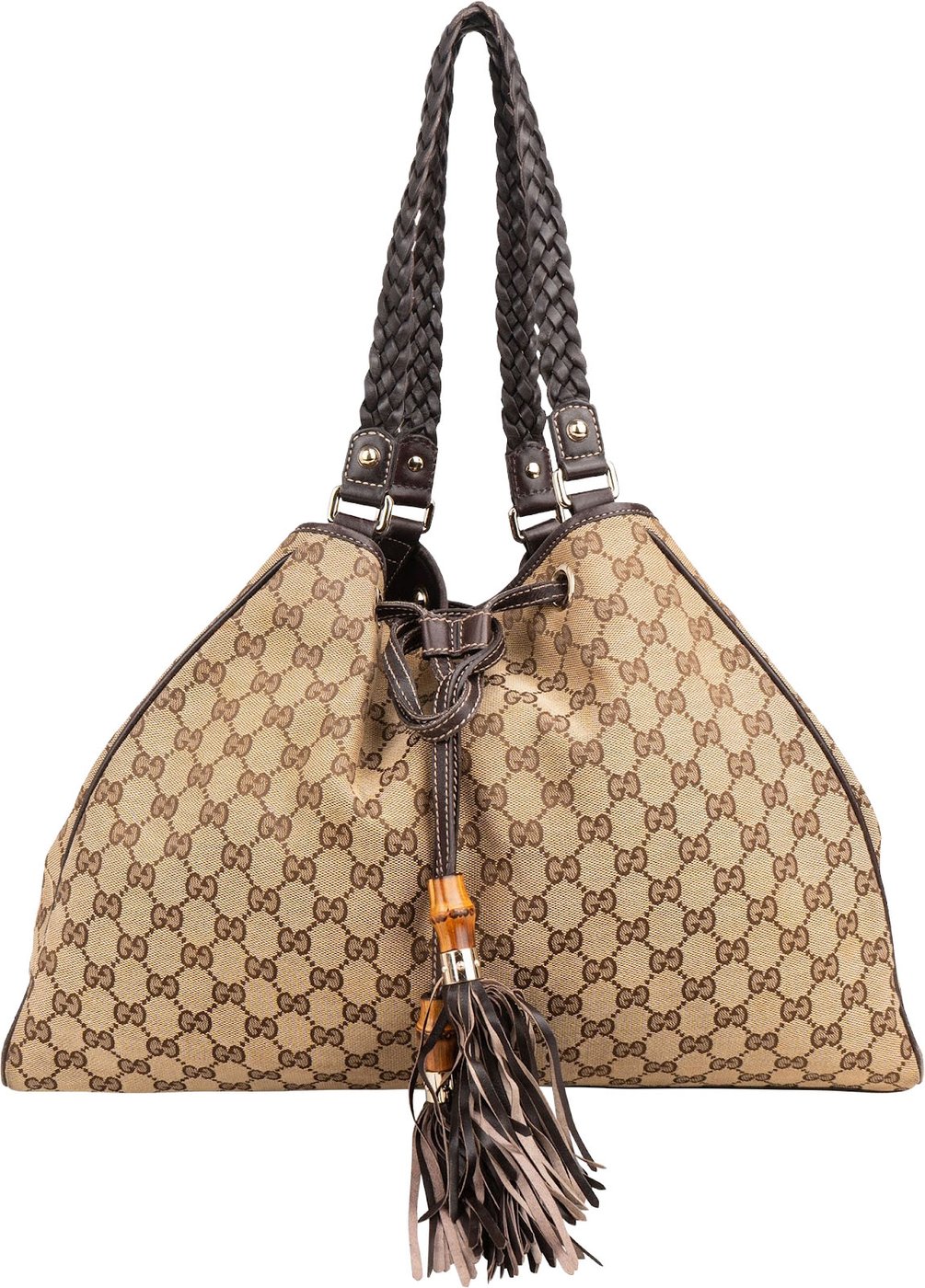 Gucci Monogram GG Canvas Indy Tassel Drawstring Hobo Shoulder Bag