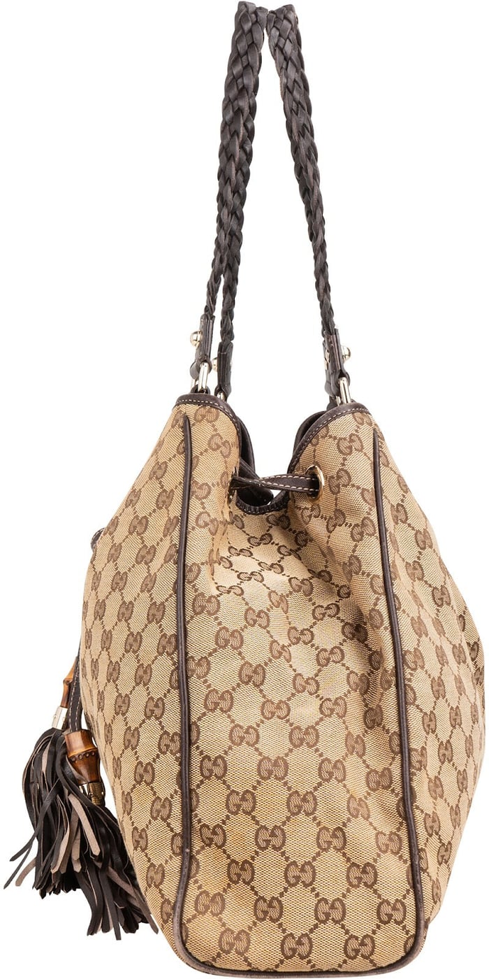 Gucci Monogram GG Canvas Indy Tassel Drawstring Hobo Shoulder Bag