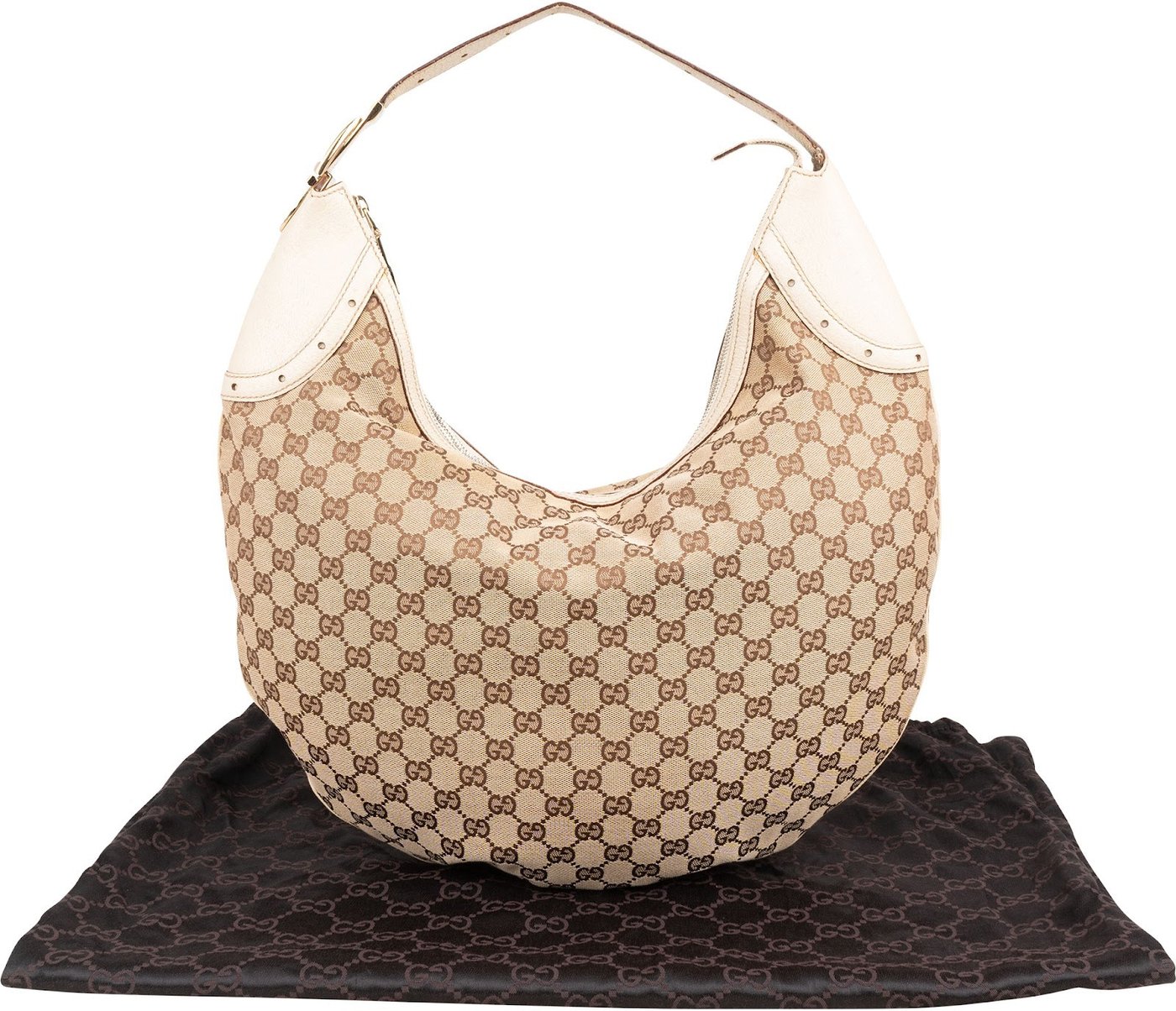 Gucci Monogram GG Canvas Perforated Leather Large Crescent Shoulder Bag