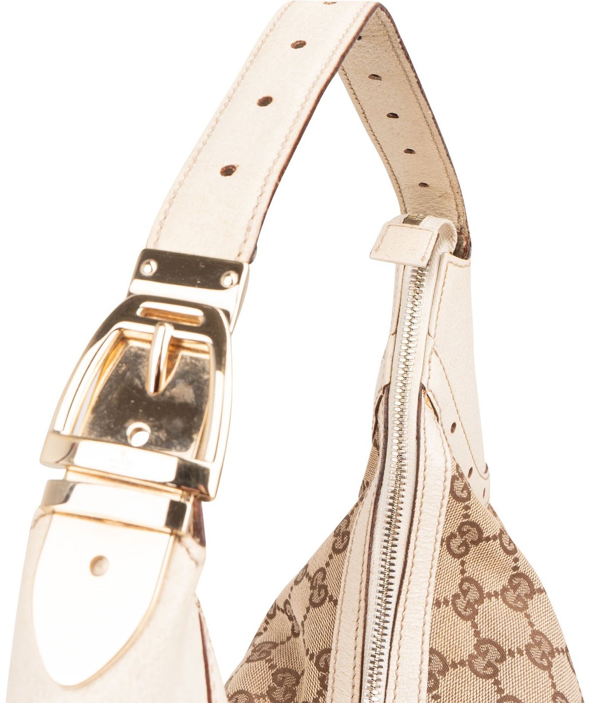 Gucci Monogram GG Canvas Perforated Leather Large Crescent Shoulder Bag