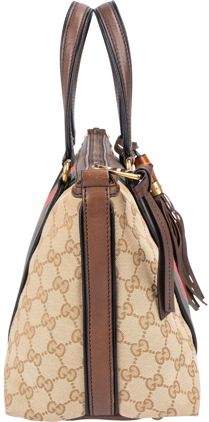 Gucci Monogram GG Canvas Bella Bamboo Tassel Tote Handbag