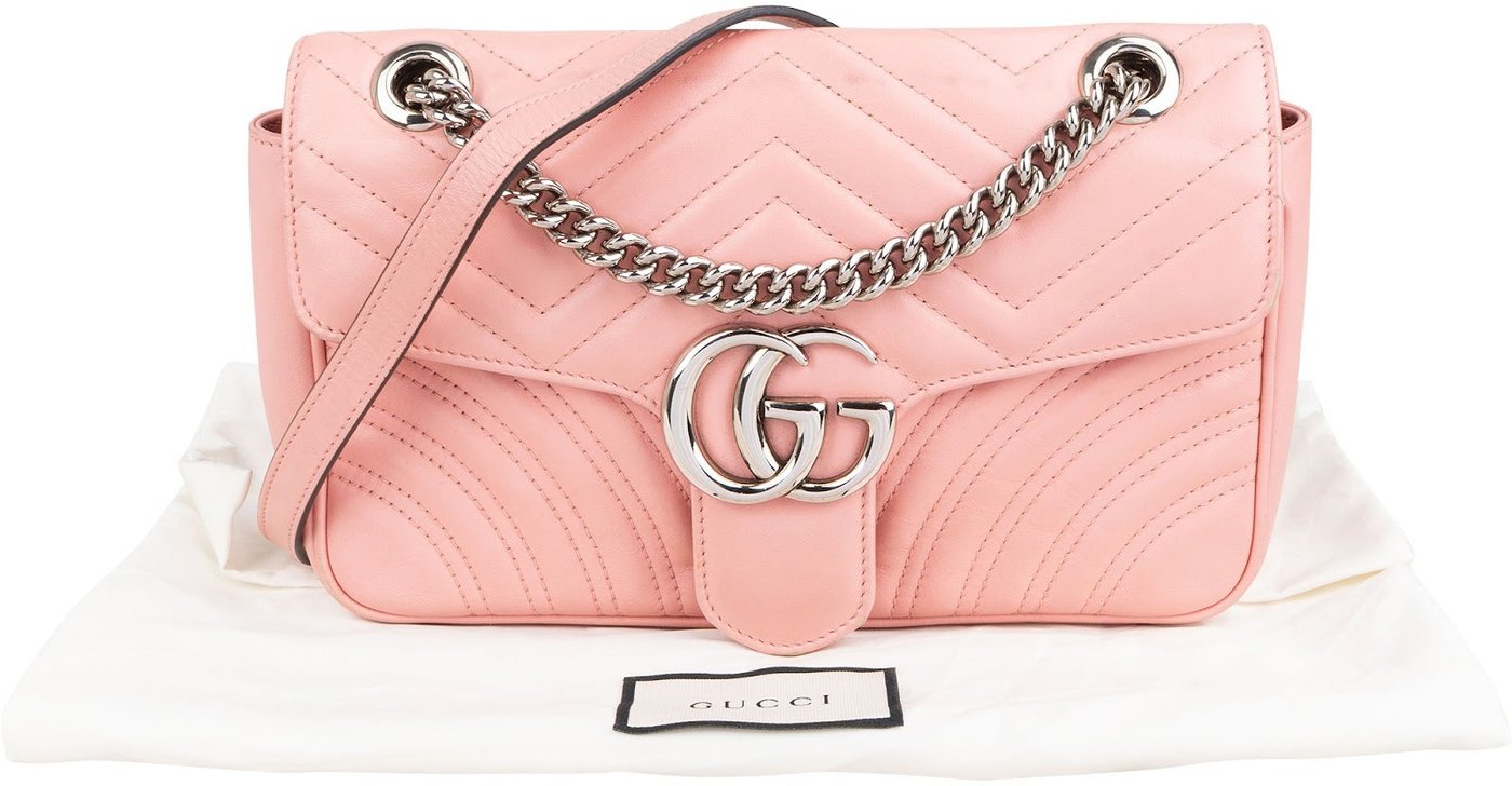 Gucci Pink Leather GG Marmont Matelassé Shoulder Crossbody Bag