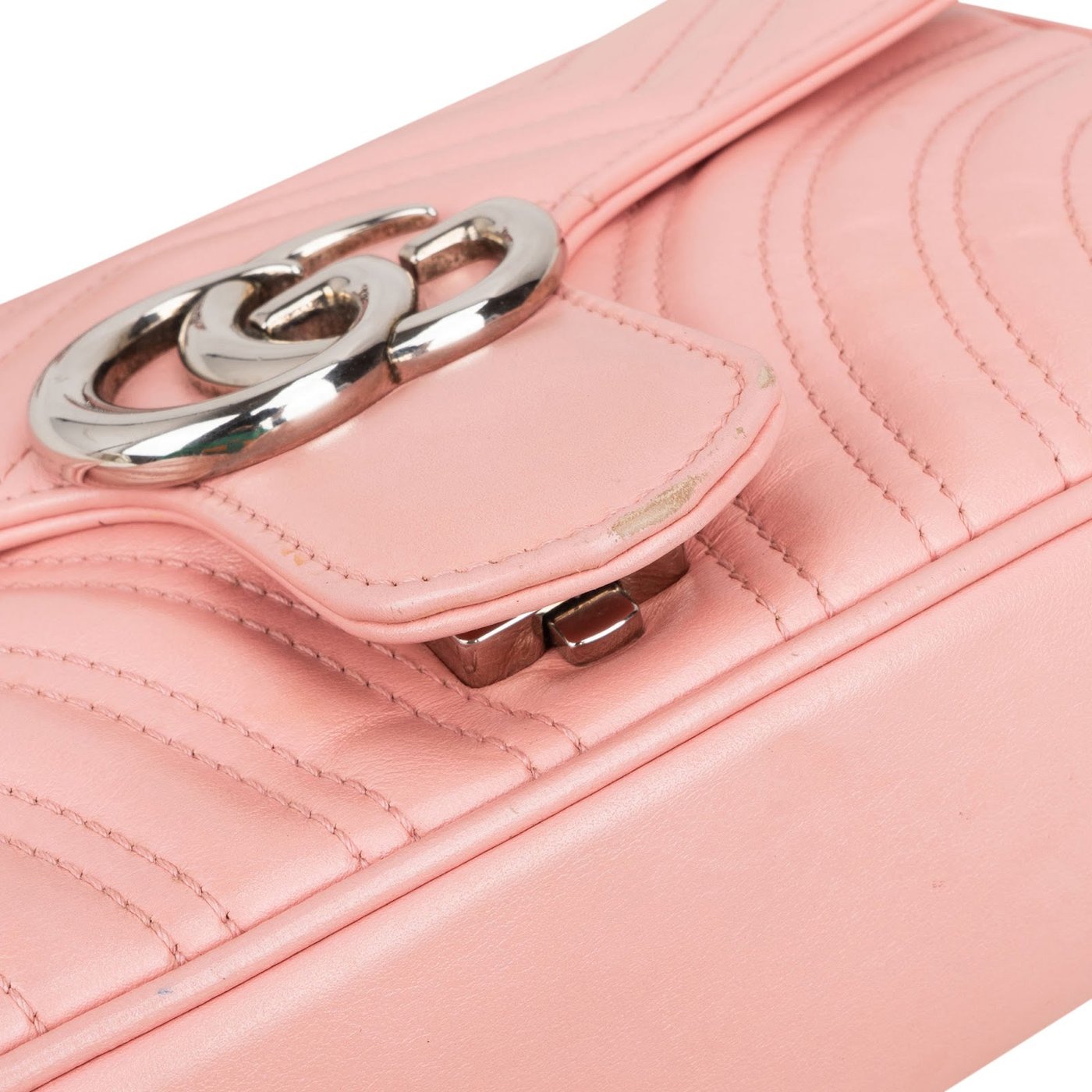 Gucci Pink Leather GG Marmont Matelassé Shoulder Crossbody Bag