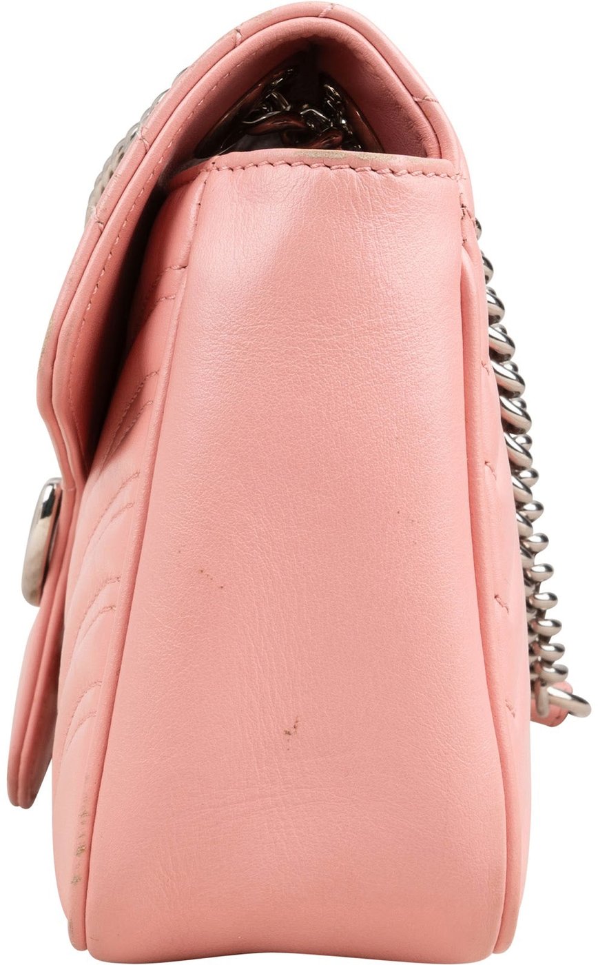 Gucci Pink Leather GG Marmont Matelassé Shoulder Crossbody Bag