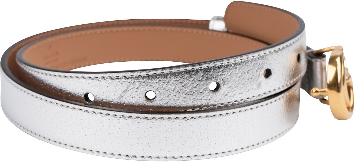 Gucci Silver Metallic Leather GG Marmont Thin Belt (80 / 32)