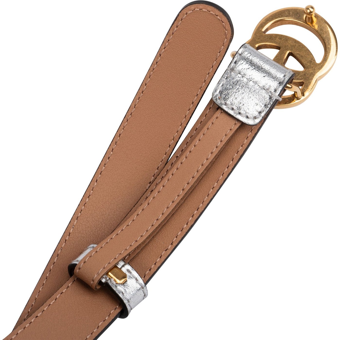 Gucci Silver Metallic Leather GG Marmont Thin Belt (80 / 32)