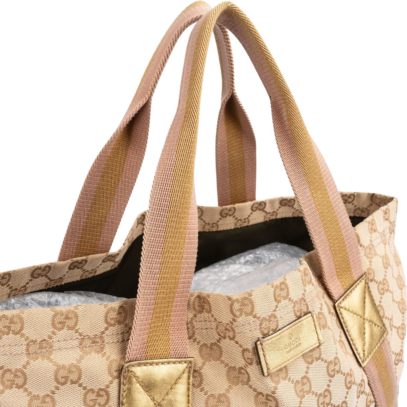 Gucci Monogram GG Canvas Metallic Web Large Tote Handbag